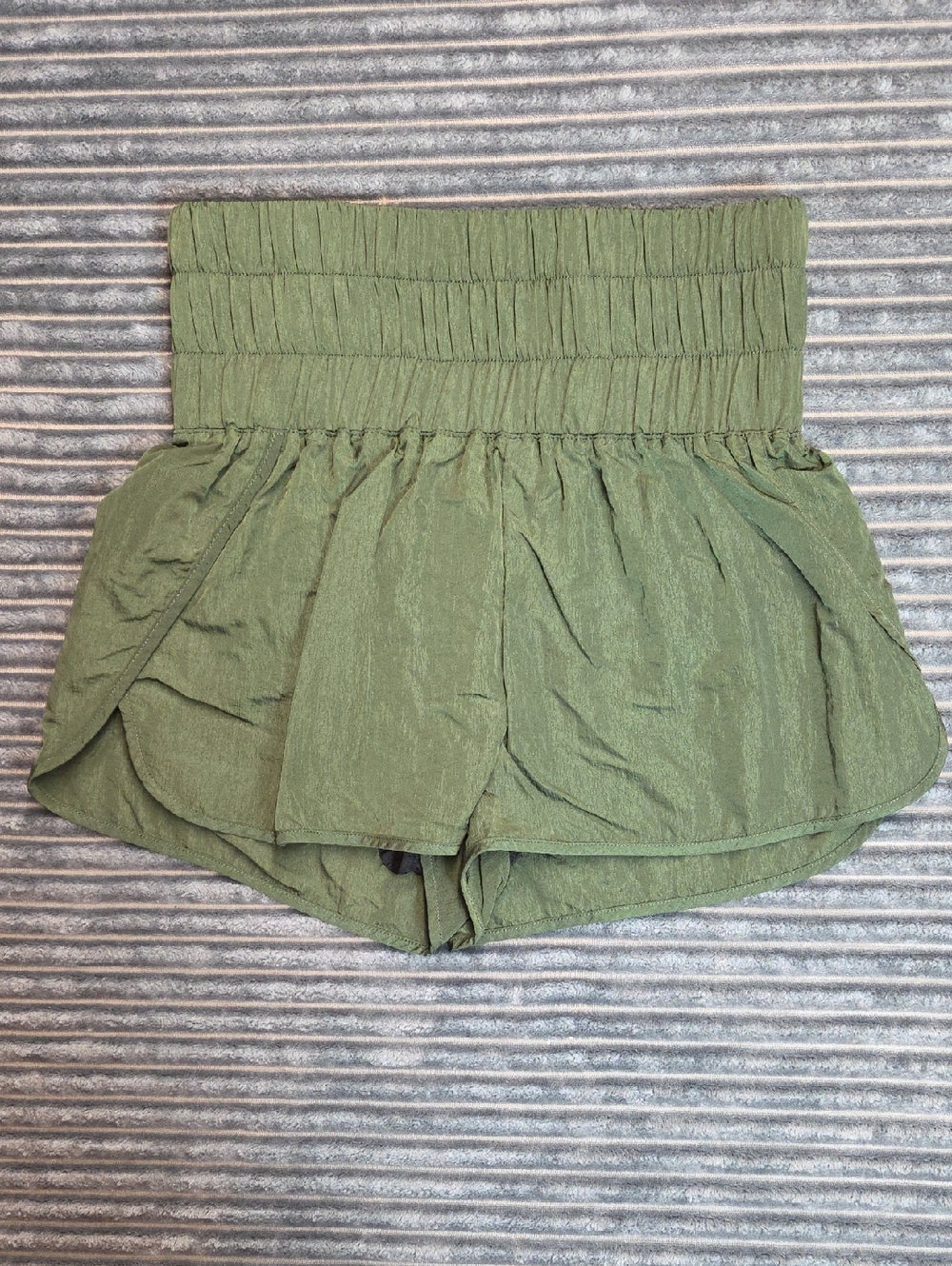 High-Waist Olive Green Layered Ruffle Shorts